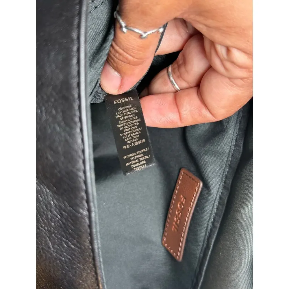 Fossil Black Leather Messenger Laptop Bag Briefcase Crossbody Work Satchel